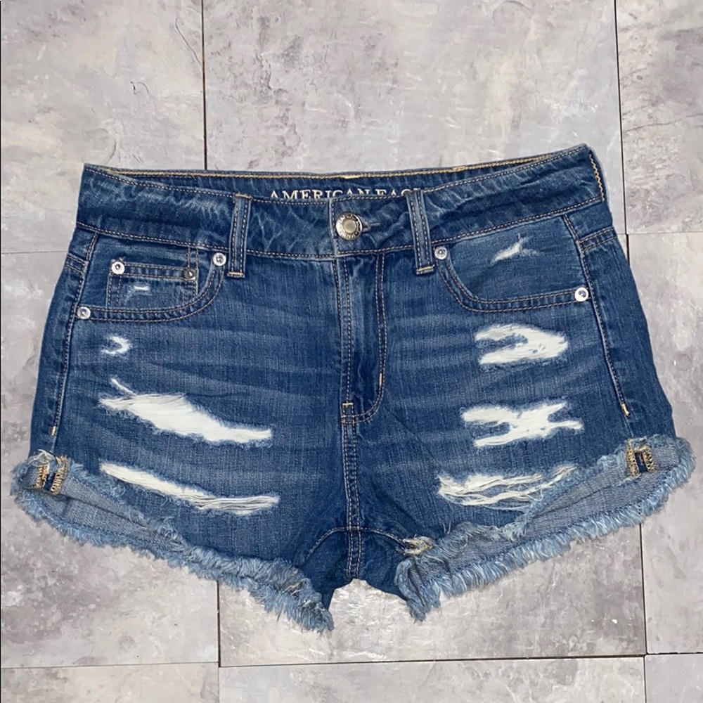 American Eagle Outfitters Blue Distressed Jean Shorts women double 0 00